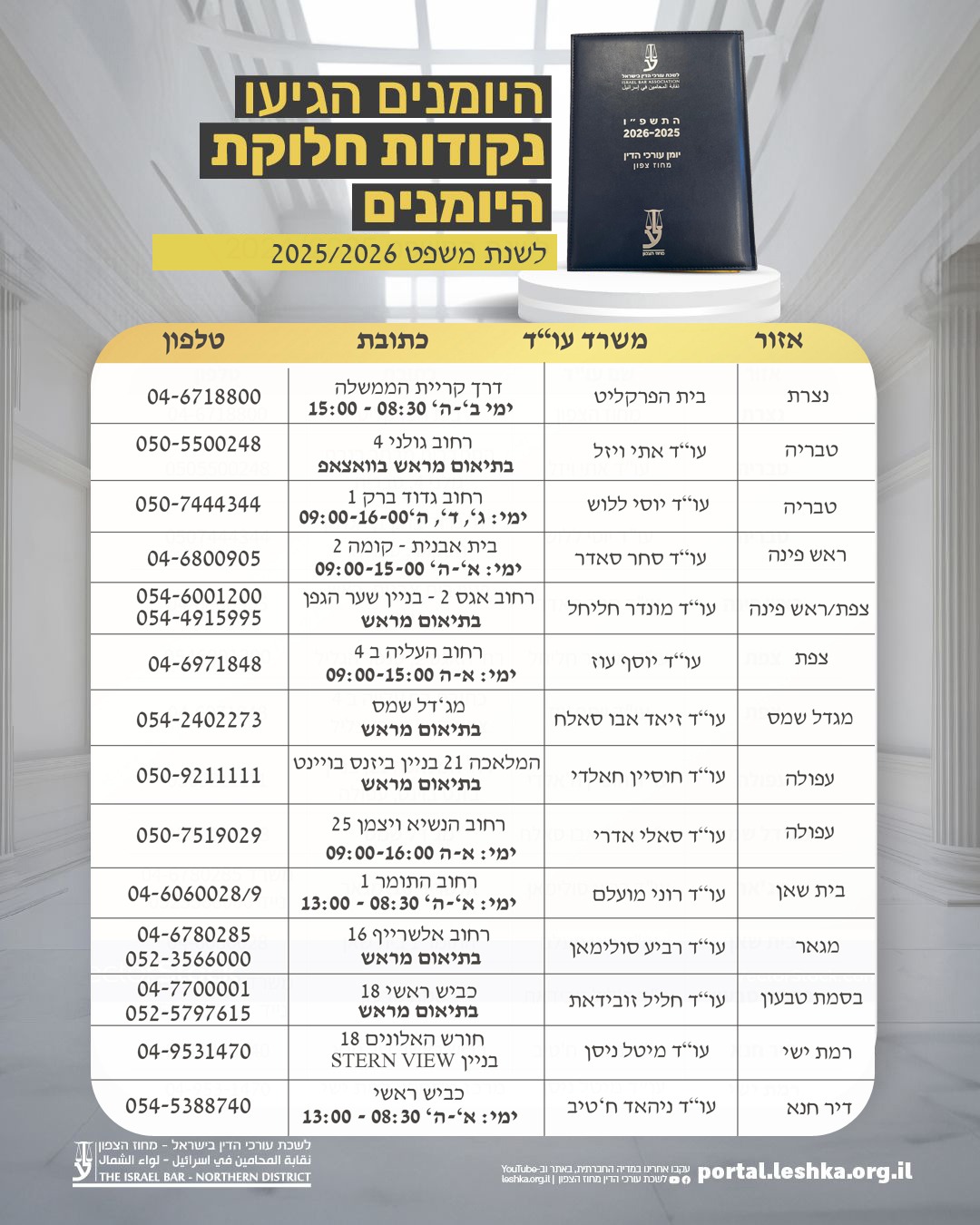 מאמרים לשכת עורכי הדין בישראל - מחוז צפון | החלה חלוקת היומנים לשנת המשפט 2025/2026